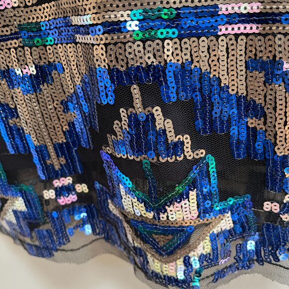 Zara Ethnic Print Sequins Embellished Party Evening Long Sleeve Dress Size US 8 - Picture 7 of 7